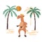 Cute cartoon camel and palm trees. Safari vector illustration for kids