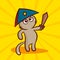 Cute cartoon Cat in a cocked hat with a sword