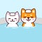 Cute cartoon cat and dog in Japanese Onsen