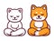 Cute cartoon cat and dog meditating