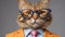 Cute cartoon cat with glasses and suit intelligent character clothing