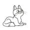 Cute cartoon cat lies on the surface outlined for coloring page on white