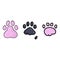 Cute cartoon cat paw print set vector clipart. Wildlife animal foot print for dog lovers. Stylized fun kids nature trail