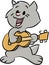 Cute cartoon cat playing guitar and singing songs vector illustration