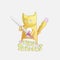 Cute cartoon cat with sword illustration. Funny cat with phrase That is serious. Dangerous funny cat cartoon