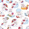 Cute cartoon caticorn characters seamless pattern