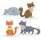 Cute cartoon cats different breeds. Domestic animals set..Ginger, blue, brown cats in comic style.