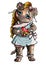 Cute cartoon character, adorable kind baby girl puppy with long pigtail and plump cheeks, bow-knot and big eyes, with a small nose