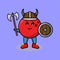 Cute cartoon character Bowling ball viking pirate with hat and holding ax