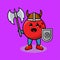 Cute cartoon character Bowling ball viking pirate with hat and holding ax