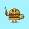 Cute cartoon character Burger holding sword