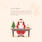 Cute cartoon character businessman Santa Claus. Merry Christmas and Happy New Year decorated workplace office. Christmas