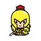The cute cartoon character of the god Achilles wearing a war costume and carrying a sword