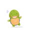 Cute cartoon character. A green turtle with a purple shell and a yellow tummy, smiles, rejoices and laughs