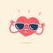 Cute cartoon character of heart smiling happily with sunglasses, vector illustration