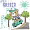 Cute cartoon character monkey skater. Vector print with cute bear on a skateboard. Can be used for t-shirt print, kids wear