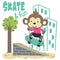 Cute cartoon character monkey skater. Vector print with cute lion on a skateboard. Can be used for t-shirt print, kids wear