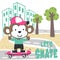 Cute cartoon character monkey skater. Vector print with cute lion on a skateboard. Can be used for t-shirt print, kids wear