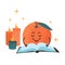 Cute cartoon character orange reading a book