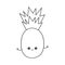 Cute cartoon character pineapple funny black and white vector illustration for coloring art