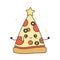 Cute cartoon character pizza slice christmas tree with star on top holiday vector flat illustration