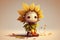 cute cartoon character, sitting in sunbeam, with leaf and flower accessories