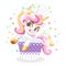 Cute cartoon character sweet unicorn in a cake vector illustration