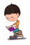 Cute cartoon characters girl or boy  sitting on the books and reading .text area and speech bubble with colors background