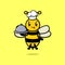 Cute Cartoon chef bee serving food on tray