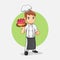 Cute cartoon chef carrying strawberry cake
