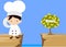 Cute Cartoon Chef - Thinking How to Reach Close to Money Plant