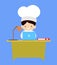 Cute Cartoon Chef - Working on Laptop