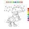 Cute cartoon chick with unbrella in a rainy day coloring book for kids. black and white vector illustration for coloring book.