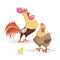 Cute cartoon chicken family. Rooster. hen and little chicken. Farm animals set. Vecttor illustration