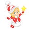 Cute cartoon Christmas angel character flying and holding star. Vector illustration of happy winter blond fairy