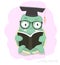 Cute cartoon clever little turtle reading book. Hand drawn style