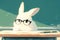 cute cartoon clever white fluffy bunny in glasses on the background of a green school chalkboard