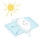 Cute cartoon cloud lying and sunbathing, relaxed. Cartoon vector illustration.