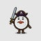 Cute cartoon Coconut pirate with hat and sword