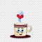 Cute cartoon coffee mug character with blue eyes