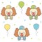 Cute cartoon colorful clown set with balloons and confetti