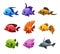 Cute cartoon colorful fishes set.