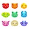 Cute cartoon colorful jelly animals faces.