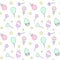 Cute cartoon colorful seamless pattern with candies, ice cream, lollipop and cotton candy
