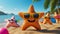 cute cartoon colorful starfish wearing sunglasses the beach relaxation