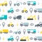 Cute cartoon construction cars seamless pattern