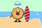 Cute cartoon Cookies character playing surfing