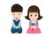 Cute cartoon couple kids in korean traditional costume