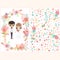 Cute cartoon couple wedding invitation card in the flower frame, Chic and romantic card