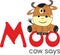 Cute cartoon cow says moo